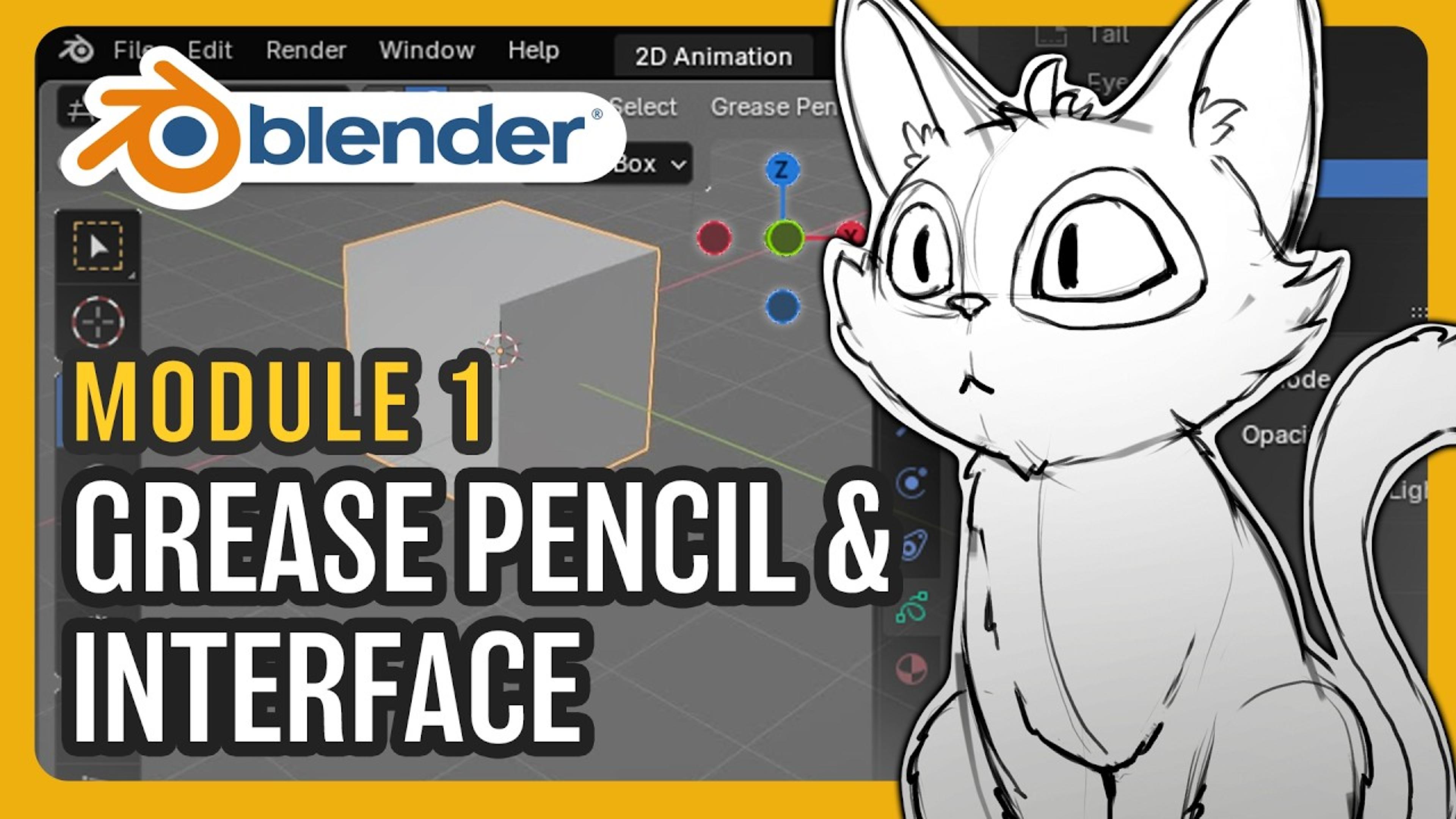 Blender 2D 动画入门基础 - Grease Pencil 界面、工具与你的第一个草图