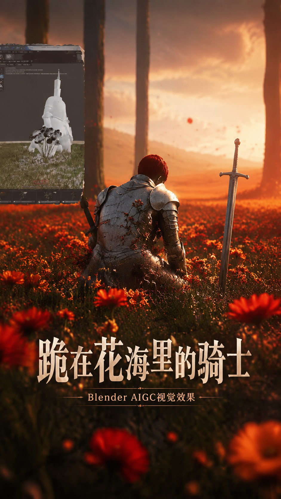 跪在花海里的骑士视觉效果