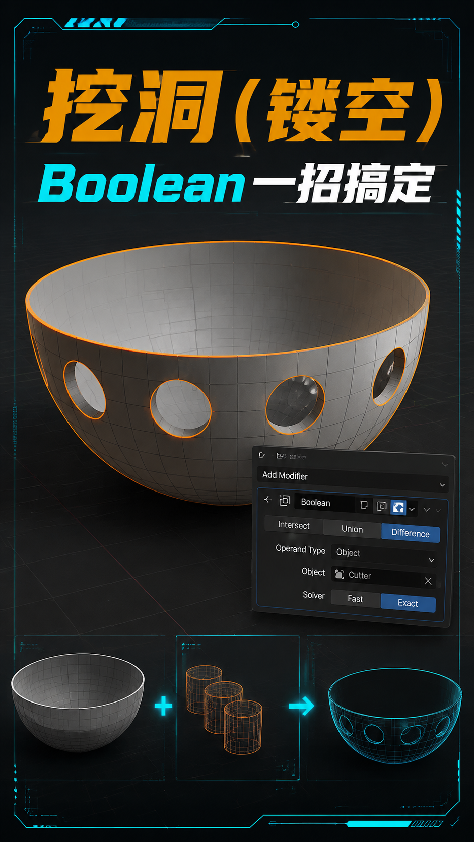 Blender挖洞（镂空状）