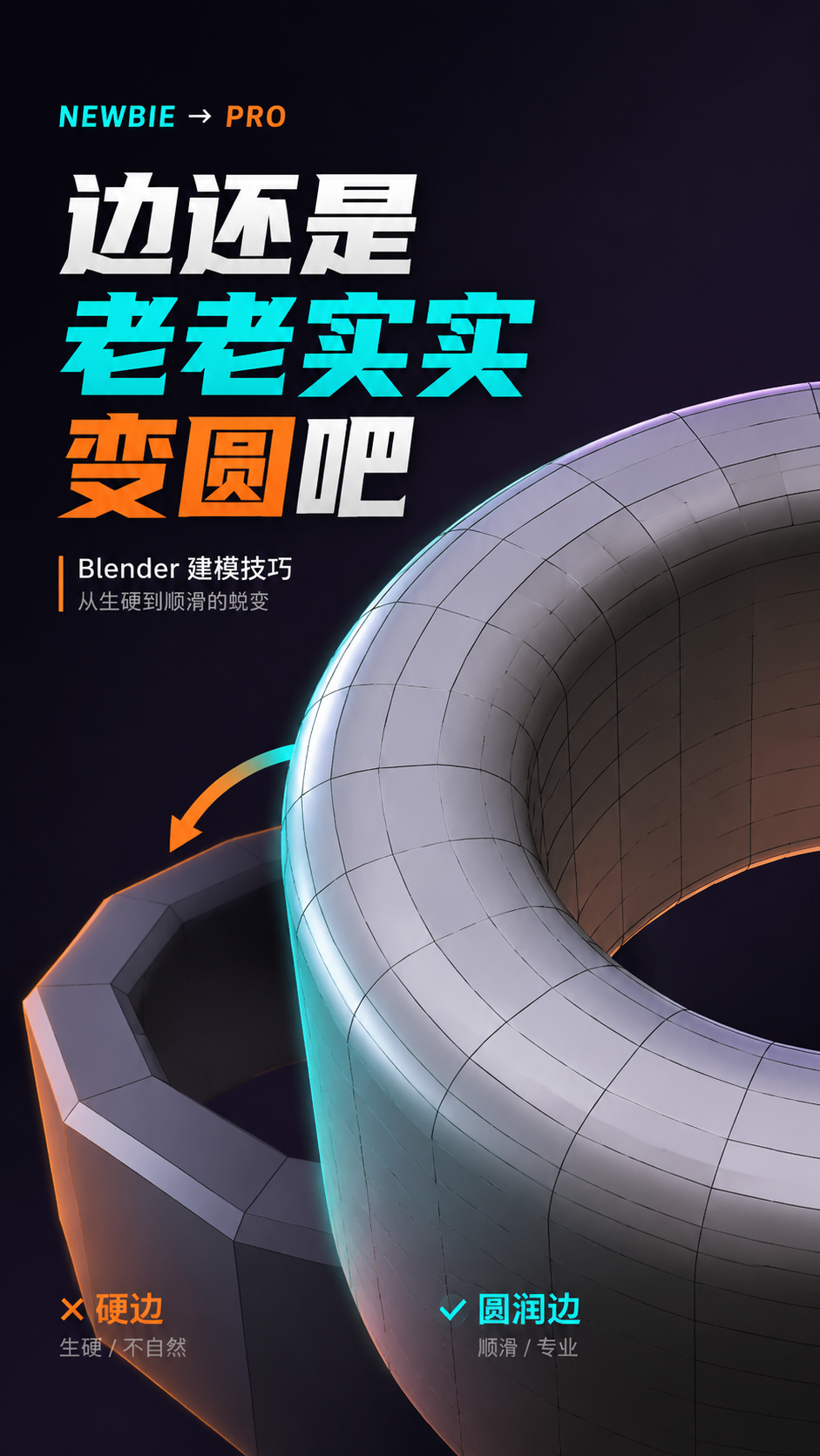 新手和pro的区别在于一个步骤边还是老老实实变圆吧 blender