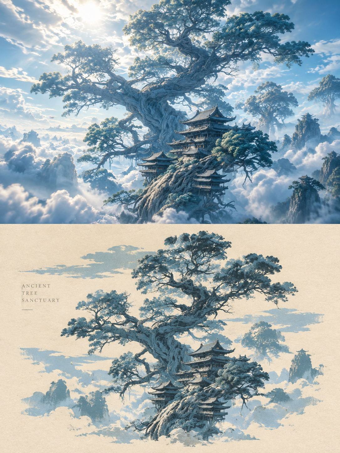 古木栖云，仙阙藏山